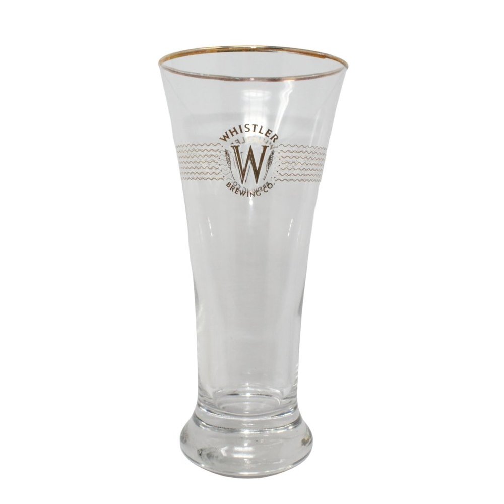 Vintage Whistler Brewing Co Beer Pilsner Glass Gold Rim 8" Tall Canada